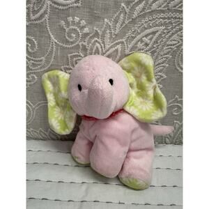 Carter's Pink Elephant Green Floral Ears Beanbag Plush Stuffed Animal